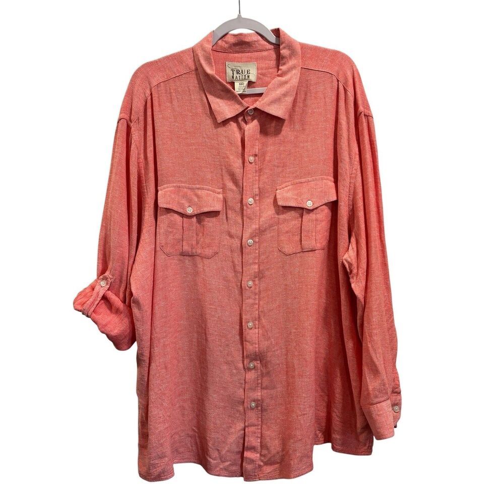 True Nation Button Up Shirt Men's Size 3XL Pink linen blend long sleeve